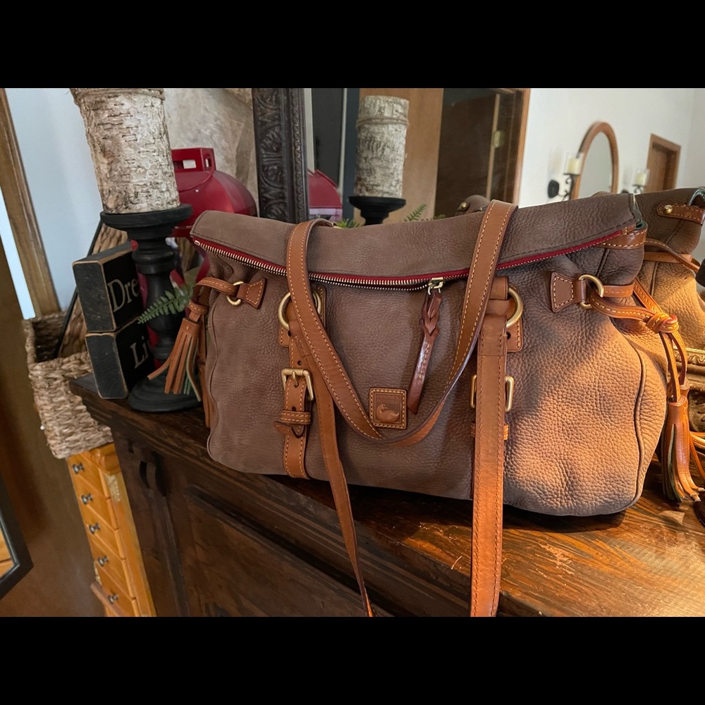 Dooney & Bourke Brown Leather Satchel with Tan Trim